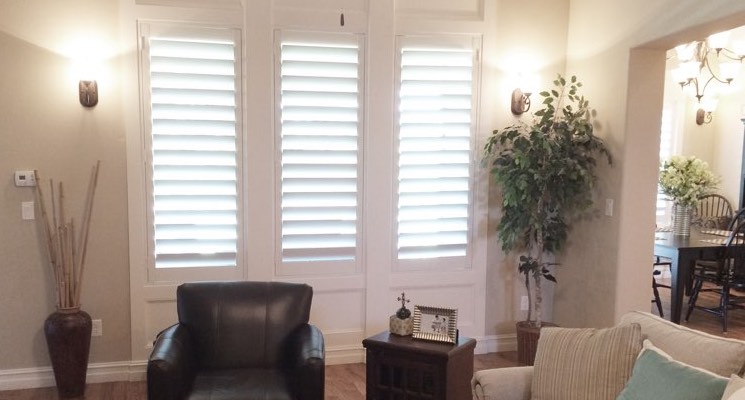 Clearwater family room white shutters